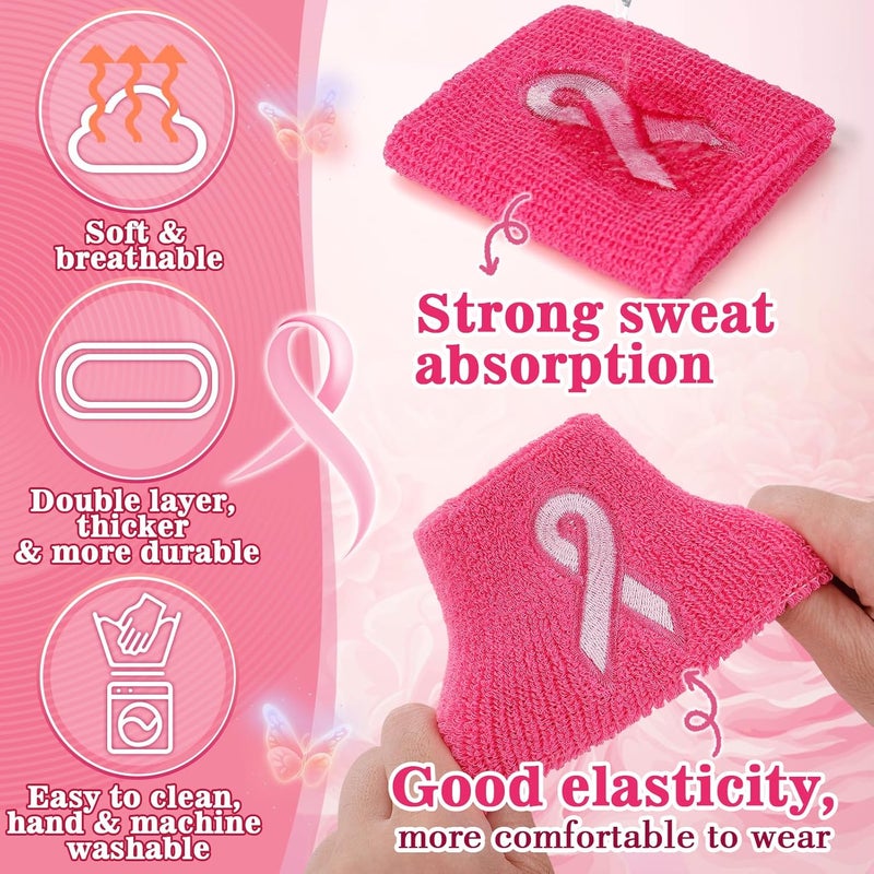 Biubee 12/24/48Pcs Breast Cancer Awareness Wristbands - Football Pink Ribbon Wristbands Bulk for Youth Men Women, Elastic Gymnastics Sports Wrist Sweatbands for Football Baseball Athletic Sports - Image 4